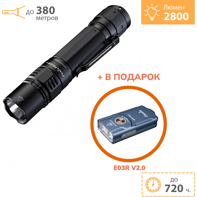 Тактический фонарь FENIX PD36R PRO + E03R V2.0 синий + Подарок PD36RPROE03RV20BL